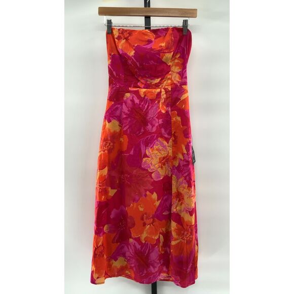 Lulus Dresses & Skirts - Lulus Women Bold Tendencies Fuchsia Floral Strapless Cutout Midi Dress M